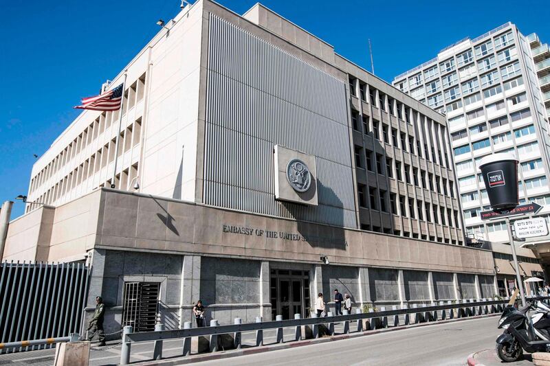 (FILES) This file photo taken on January 20, 2017 shows the exterior of the US Embassy building in the Israeli coastal city of Tel Aviv.
The White House on November 29, 2017 said reports that it is poised to move the US embassy to Jerusalem were "premature," ahead of a decision deadline. The White House urged caution after the Israeli press suggested a decision would come as soon as Sunday. "This is a premature report. We have nothing to announce," said press secretary Sarah Sanders.Trump has so far decided not to fulfil his campaign pledge to shift the embassy from Tel Aviv. The issue is deeply controversial. 
 / AFP PHOTO / JACK GUEZ