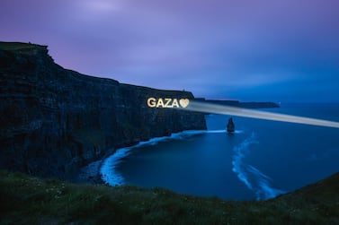 On June 2, a group of Irish artists and filmmakers shone an image of support to Gaza by projecting its name on to the Cliffs of Moher. Gavin Gallagher / irelandtogaza.com