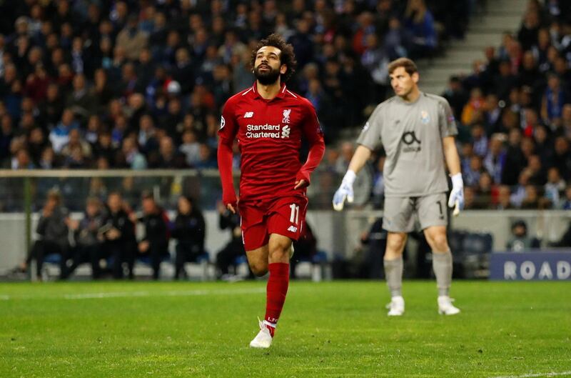 Salah returns after scoring. Andrew Boyers / Reuters