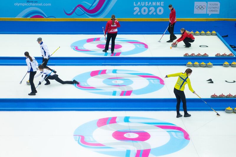 Athletes compete in the curling mixed team round robin, during Day 4 of the Lausanne 2020 Winter Youth Olympics on Monday, January 13. Getty