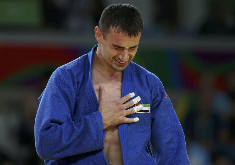 UAE’s Sergiu Toma celebrates after defeating Italy’s Matteo Marconcini during their men’s 81kg judo bronze medal A match of the Rio 2016 Olympic Games in Rio de Janeiro on August 9, 2016. Toru Hanai / Reuters