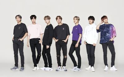 Featuring the band's trademark purple, the BTS X Fila Voyager Collection is now on sale in Dubai. Courtesy Fila