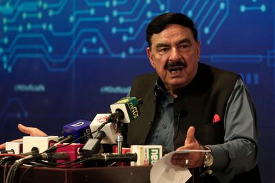 Pakistan's Interior Minister Sheikh Rashid speaks during a press conference on the brief abduction of the daughter of Afghan ambassador to Pakistan, in Islamabad on July 18, 2021.  AFP
