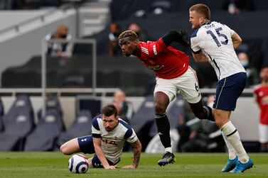 Paul Pogba in action for Manchester United against Tottenham when he played a vital role in a 3-1 win over Jose Mourinho's team. AFP
