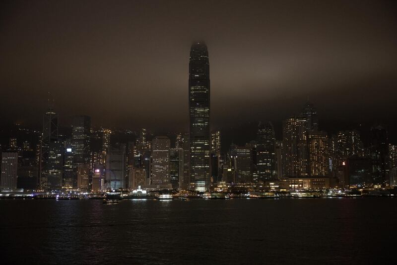 Commercial buildings switch off their lights in the Central district on Hong Kong Island during Earth Hour. EPA