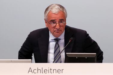 Chairman of the board Paul Achleitner attends the annual shareholder meeting of Germany’s largest business bank, Deutsche Bank, in Frankfurt. The 64-year-old has survived three shareholder votes on whether to oust him but said he will go next year.REUTERS