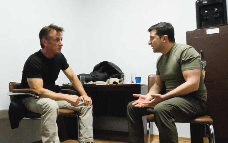 Sean Penn, left, has regular one-on-one contact with Ukraine's President Volodymyr Zelensky as the war unfolds. Photo: The People's Servant LLC