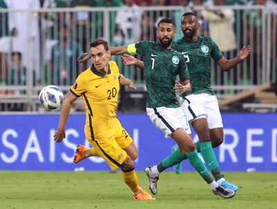 Long-term captain Salman Al Faraj, centre, is missing from the Saudi Arabia Asian Cup squad. Reuters