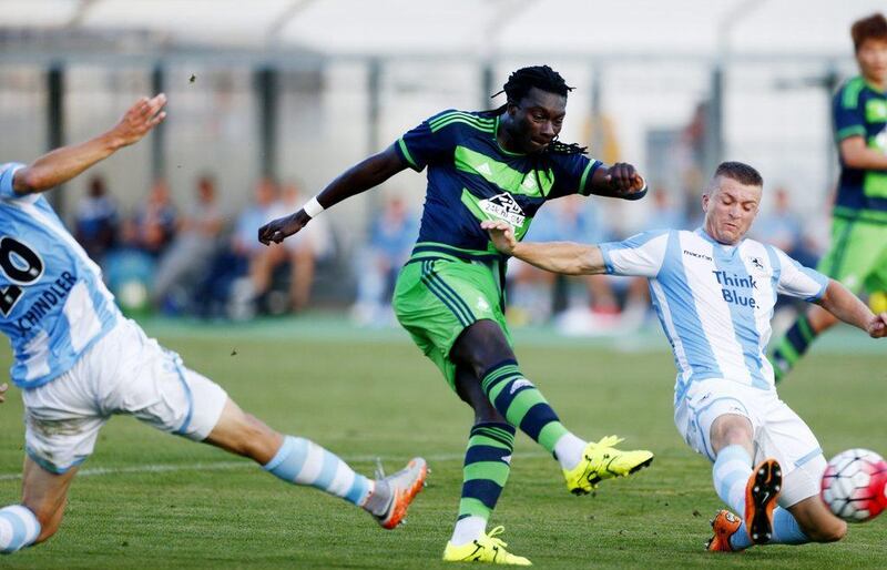 Bafetimbi Gomis scores for Swansea City against 1860 Munich on Saturday in a pre-season friendly in Germany. Michaela Rehle / Action Images / Reuters / July 18, 2015 