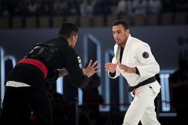 Faisal Al Ketbi, right, in action during the 2019 Abu Dhabi World Professional Jiu-Jitsu Championship at Mubadala Arena. Reem Mohammed / The National