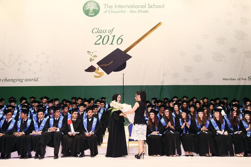 Shamma Al Mazrui, Minister of State for Youth Affairs, at the International School of Choueifat graduation ceremony. 