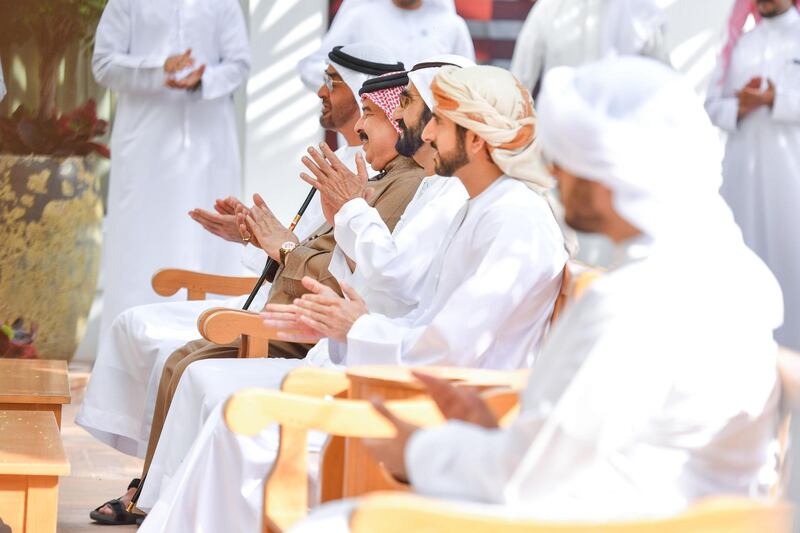 Sheikh Mohammed bin Rashid Al Maktoum, Vice President, Prime Minister and Ruler of Dubai; and Sheikh Mohamed bin Zayed, Crown Prince of Abu Dhabi and Deputy Supreme Commander of the UAE Armed Forces; receive King Hamad bin Isa Al-Khalifa of Bahrain at ''Love Lake'' near Marmoum Rest house in Dubai. Sheikh Hamdan bin Mohammed bin Rashid Al Maktoum, Crown Prince of Dubai, attended the meeting. Dubai Media Office / Wam