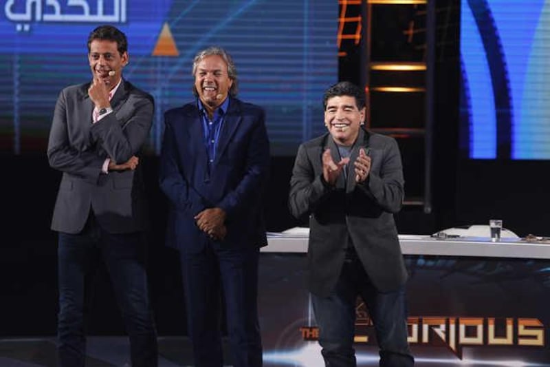 Diego Maradona acted as a judge on football talent TV show 'The  Victorious', which was filmed at Dubai Sports City, in 2014. Jeffrey E Biteng / The National