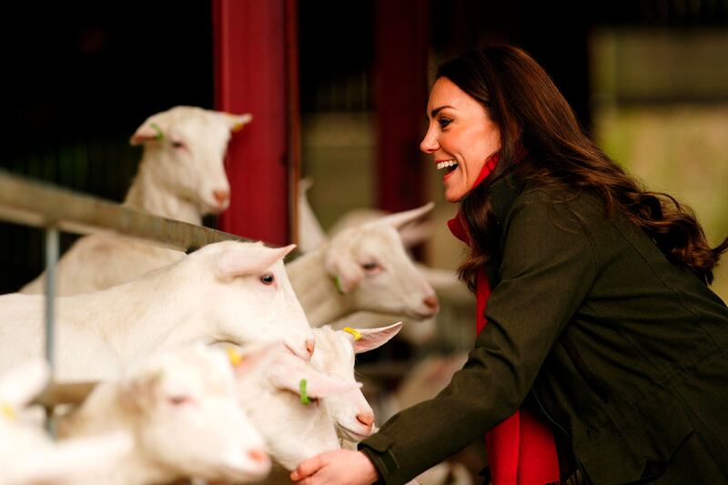 Catherine, Duchess of Cambridge, visited a goat farm near Abergavenny and Blaenavon in Wales on Tuesday. The farm has been providing milk to a local cheese producer for nearly 20 years. PA