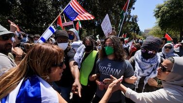 Pro-Palestine and pro-Israel protesters face off during demonstrations at the University of California, Los Angeles. Reuters