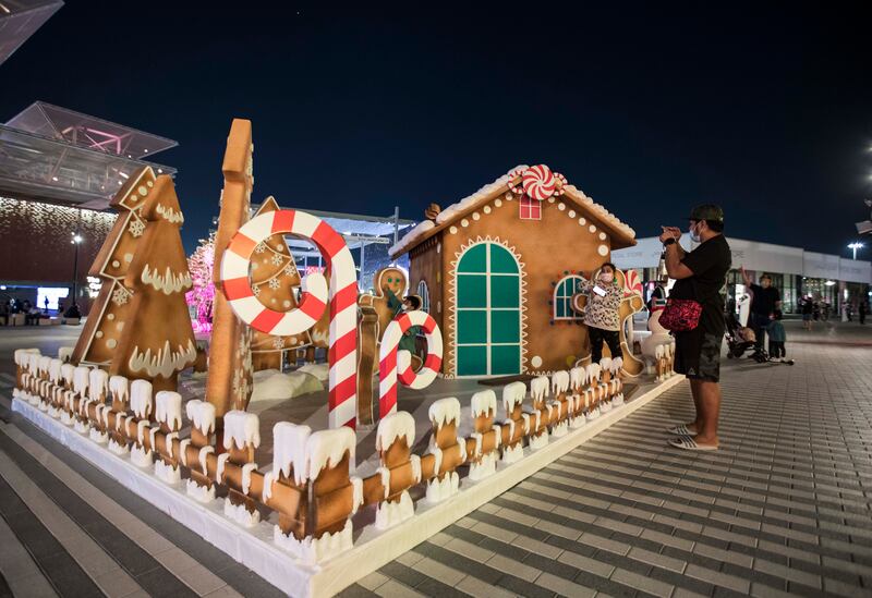 Gingerbread house at the entrance of Sustainability pavilion at the EXPO 2020 Dubai.  Leslie Pableo for The National