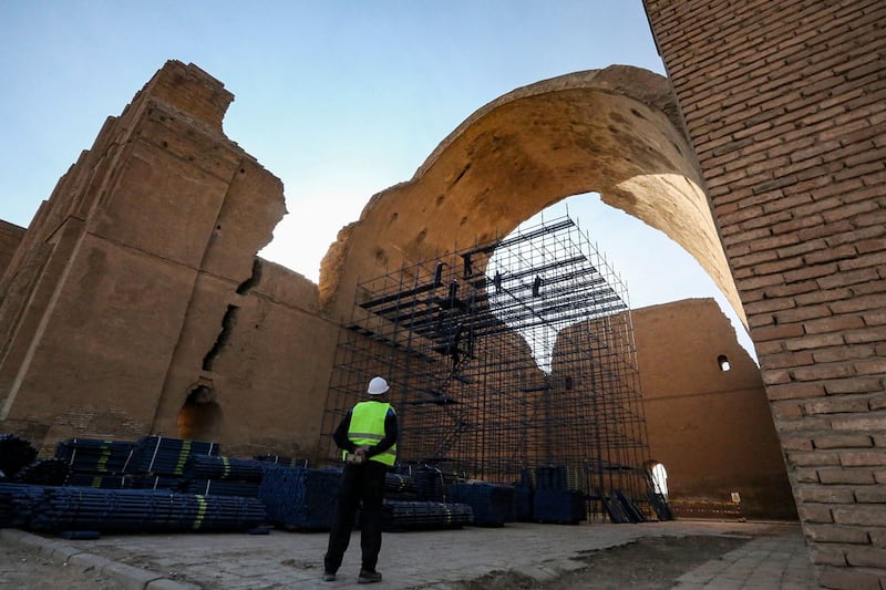 Scaffolding at the ancient Arch of Ctesiphon, also known as Taq Kisra, at near modern Al Madain in central Iraq. All photos: AFP