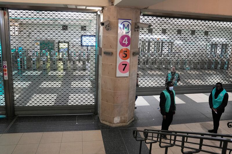 The subway entrance is closed under the Gare de l'Est train station in Paris. AP