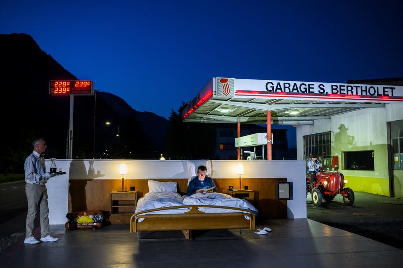 Charles-Henri Thurre, Mayor of Saillon, in Valais, Switzerland, sleeps in an 'anti-idyllic' suite at the 'Null Stern Hotel' or 'Zero Star Hotel' installation by Swiss conceptual artists Frank and Patrik Riklin. All photos: EPA unless otherwise specified