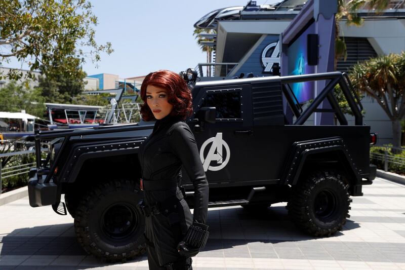 The character of Black Widow is pictured ahead of the opening of the Avengers Campus. which will welcome guests from June 4. Reuters