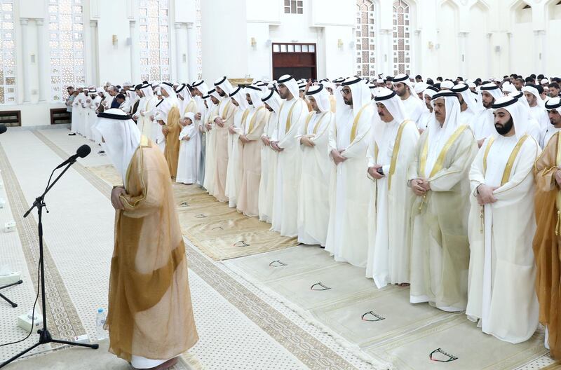 The Ruler of Umm Al Quwain performs prayers on Eid Al Fitr.