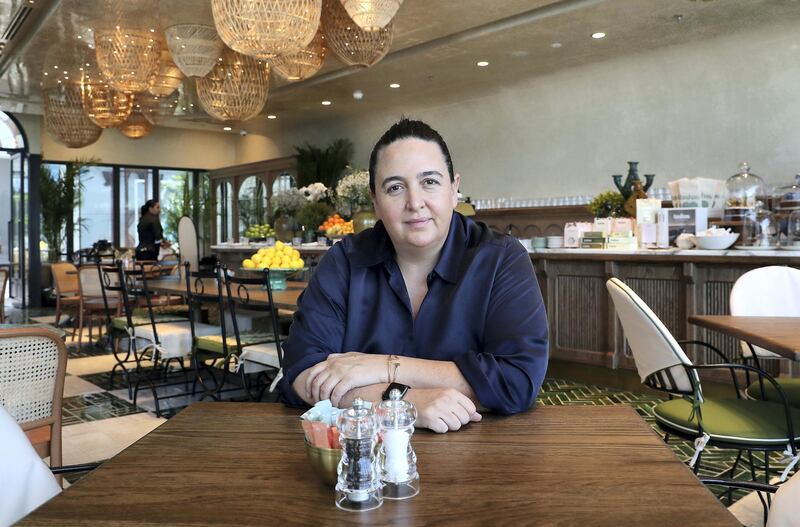 DUBAI, UNITED ARAB EMIRATES , June 18  – 2020 :- Natasha Sideris, owner of the Tashas café at the Galleria Mall in Al Barsha in Dubai.  (Pawan Singh / The National) For Lifestyle. Story by Ashleigh Stewart