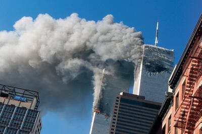 Smoke rises from the burning twin towers of the World Trade Centre after hijacked planes crashed into the towers in 2001. AP Photo