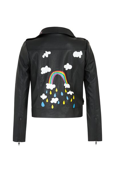 A hand-painted eco-leather jacket by S*uce, available at S*uce concept stores and online, Dh650.