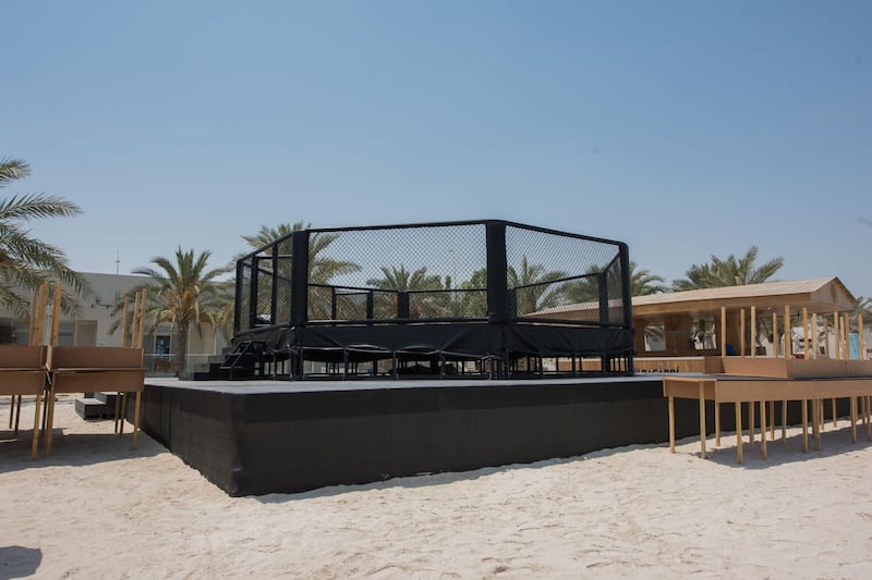 An octagon on the beach on Yas Island ahead of UFC Fight Island. Credit: DCT-Abu Dhabi