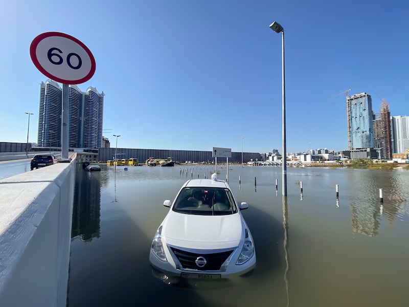 Flooded roads in Dubai after Tuesday's rain. Antonie Robertson / The National