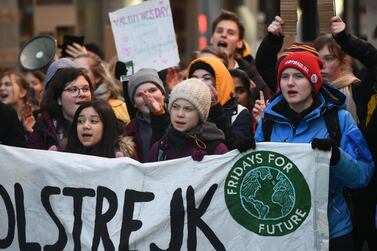 Swedish environmental activist Greta Thunberg and other protesters attend the weekly "Fridays For Future" climate strike, at Mynttorget in Stockholm, Sweden February 14, 2020. Ali Lorestani / Reuters 