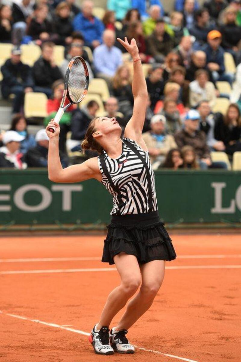 Simona Halep of Romania serves during the Women’s Singles first round match against Nao Hibino of Japan on day two of the 2016 French Open at Roland Garros on May 23, 2016 in Paris, France. (Dennis Grombkowski/Getty Images)