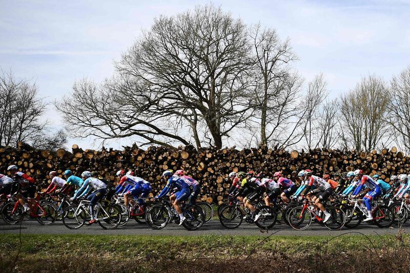 The pack rides during the 200km third stage of the 77th Paris-Nice cycling race stage between Cepoy and Moulins/Yzeure in Ouzouer-sur-Trezee. AFP