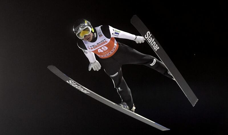 Anze Lanisek of Slovenia during the ski jump at the World Cup in Kuusamo, Finland, on Sunday, December 1. Reuters