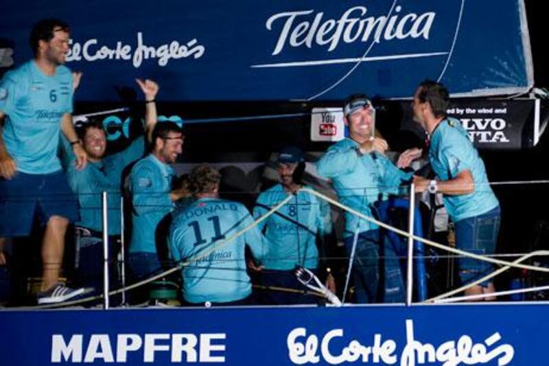 Team Telefonica won a close battle with Camper/Emirates Team New Zealand to complete the first segment of Leg 2 as the first boat in.