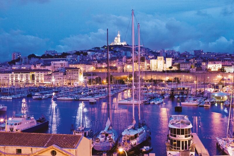 31 Aug 2011, Marseilles, France --- France, Provence-Alpes-C��te-d'Azur, Marseille . View of the Vieux Port (Old Port), on the background the Basilique (basilica, church) Notre Dame de la Garde --- Image by �� Atlantide Phototravel/Corbis