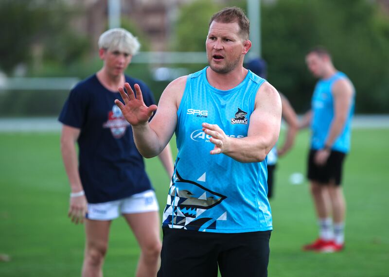 Dubai Sharks's new director of rugby Dylan Hartley during a team session at Dubai Sports City. Victor Besa / The National