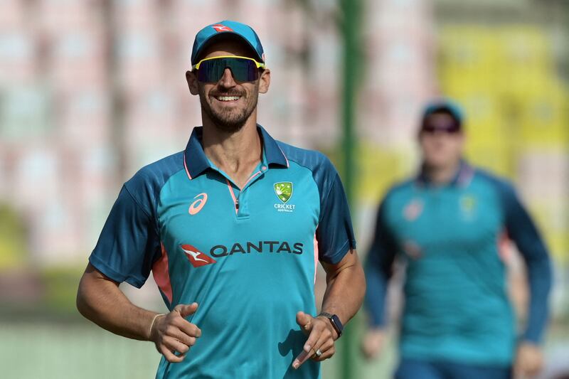 Australia pacer Mitchell Starc takes part in a practice session at the Arun Jaitley Stadium in New Delhi on February 15, 2023, ahead of their second Test against India that begins on Friday. AFP
