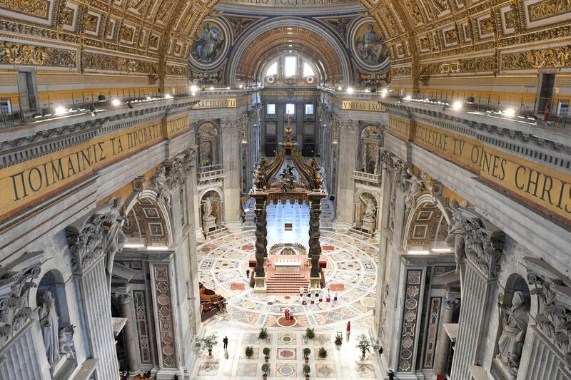 A general view of St Peter's Basilica in the Vatican where Pope Francis leads the Palm Sunday mass without public participation due to the spread of coronavirus. Reuters