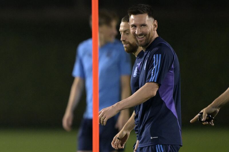 Lionel Messi during a training session at Qatar University in Doha. AFP