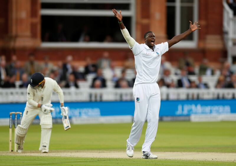 Cricket - England vs West Indies - Third Test - London, Britain - September 7, 2017   West Indies' Jason Holder celebrates taking the wicket of England's Tom Westley   Action Images via Reuters/Andrew Boyers