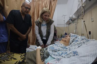 Unicef executive director Catherine Russel visits a maternity ward in Gaza. Photo: Unicef