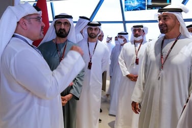 Sheikh Mohammed bin Rashid, Vice President and Ruler of Dubai, and Sheikh Mohamed bin Zayed, Crown Prince of Abu Dhabi and Deputy Supreme Commander of the Armed Forces, attended the Abu Dhabi Grand Prix on Sunday. Photo" Dubai Media Office