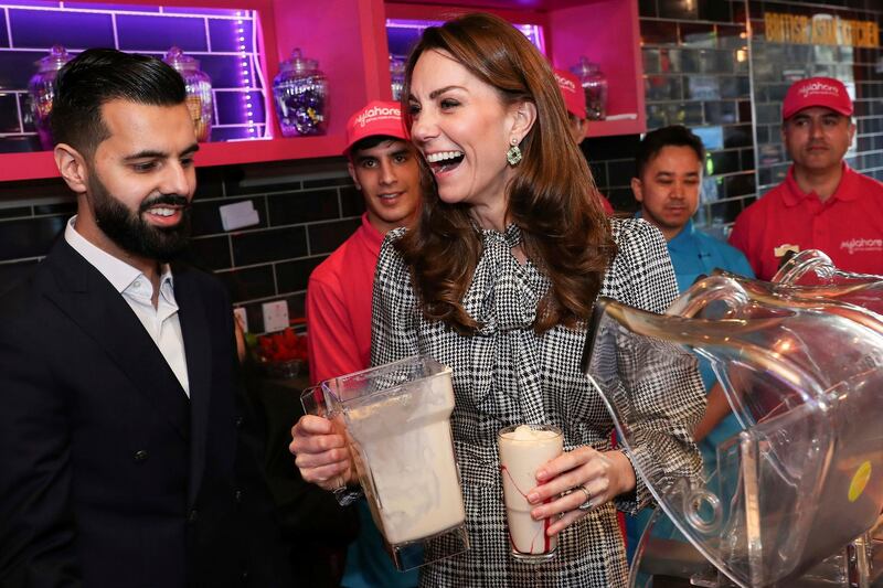 The Duchess of Cambridge helps make kulfi milkshakes at My Lahore's flagship restaurant in Bradford. AP