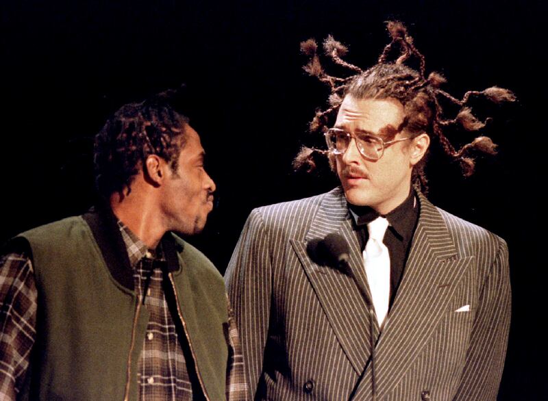 'Weird Al' Yankovic sports Coolio hair at the American Music Awards 1996 in Los Angeles. Reuters