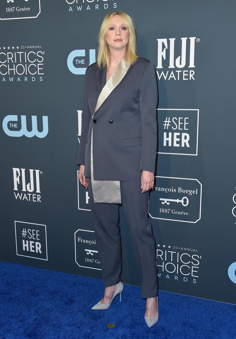 Gwendoline Christie, wearing Dior, arrives at the 25th annual Critics' Choice Awards on Sunday, January 12, 2020. AP