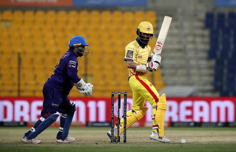 ABU DHABI , UNITED ARAB EMIRATES , Nov 20 – 2019 :- Moeen Ali of Team Abu Dhabi playing a shot during the Abu Dhabi T10 Cricket match between Team Abu Dhabi vs Deccan Gladiators at Sheikh Zayed Cricket Stadium in Abu Dhabi. ( Pawan Singh / The National )  For Sports. Story by Paul