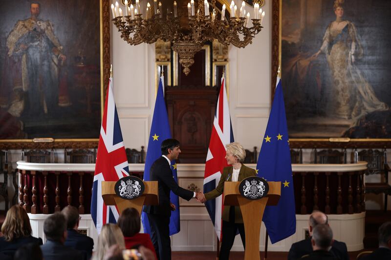 With EU Commission President Ursula von der Leyen at a press conference at Windsor Guildhall. Getty Images