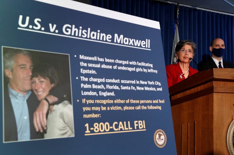 FILE PHOTO: Audrey Strauss, Acting United States Attorney for the Southern District of New York speaks alongside William F. Sweeney Jr., Assistant Director-in-Charge of the New York Office, at a news conference announcing charges against Ghislaine Maxwell for her role in the sexual exploitation and abuse of minor girls by Jeffrey Epstein in New York City, New York, U.S., July 2, 2020. REUTERS/Lucas Jackson/File Photo