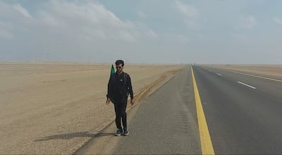 Naif Shukri, 32, is walking from Riyadh to Abu Dhabi with his nephew. Photo: Supplied